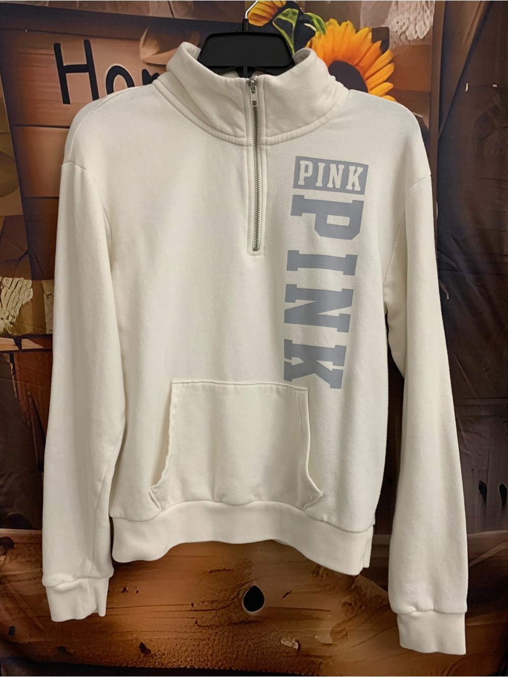 PINK Victoria’s Secret 1/4 Zip Pullover Sweater XS Cream/Grey